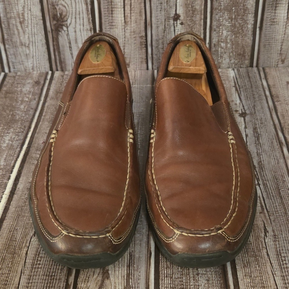 Sz 10 W Wide Mens Cole Haan Brown Leather Slip On Moc Toe Loafers Shoes VGUC